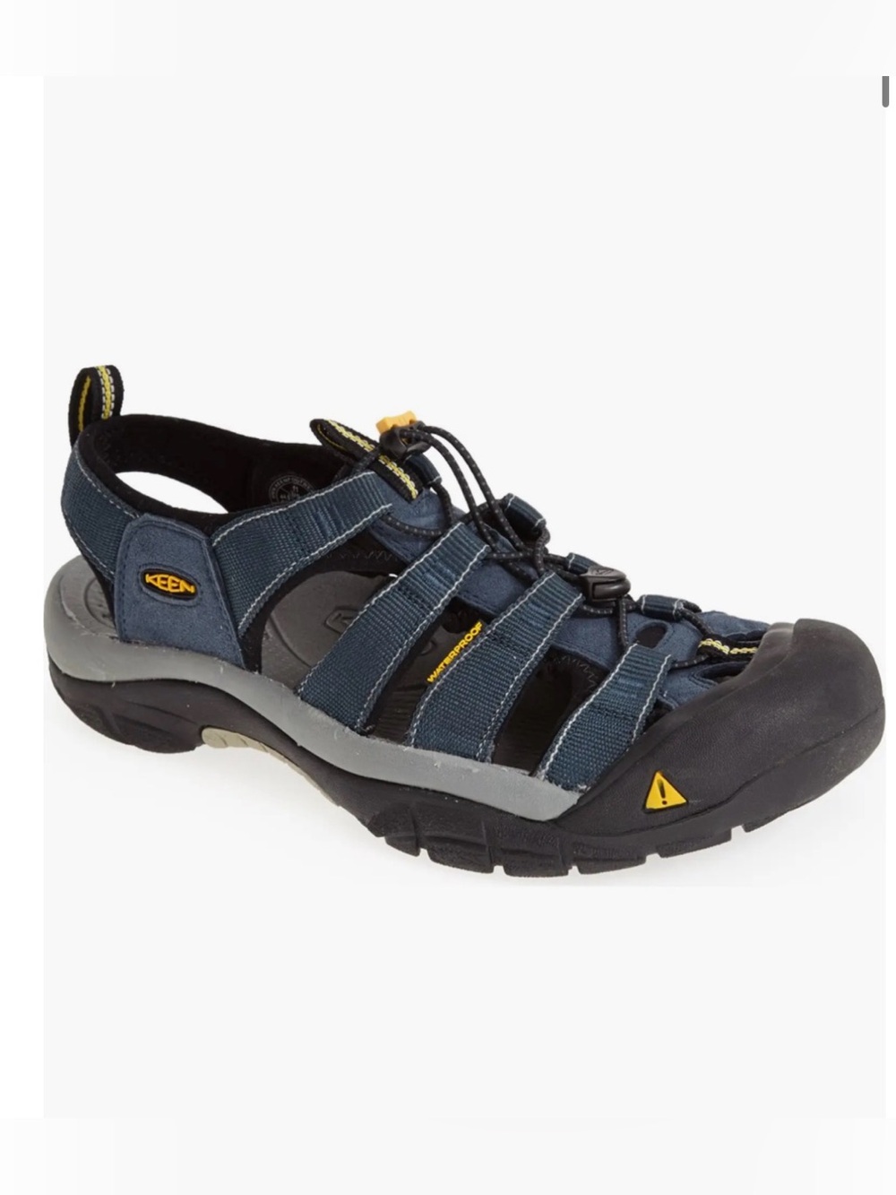 Men's Keen Outdoor Closed-Toe Sandals in Navy/Gray with Yellow Accents